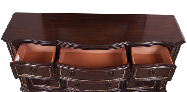 English Elm Paris G09300-D Dresser with Velvet-Lined Top Drawer, Wood Veneer Finish, Iron-Style Handles & Bun Feet Cherry 72 L x 23 W x 37 H B078P301566