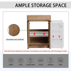 English Elm 36 Inch Freestanding Bathroom Vanity With Ceramic Sink, Soft-Close Doors & Ample Storage Space W999S00307