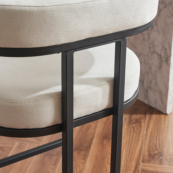 English Elm Modern Chenille Counter Stools Set of 2 — Upholstered Ergonomic Bar Chairs with Metal Frame & Armrests for Kitchen Island White W1901P264276