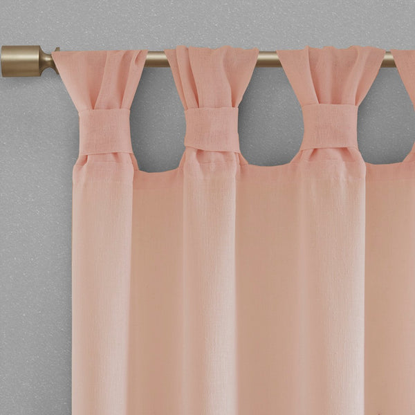 English Elm Floral Tab Top Curtain Panel - Soft Blush Faux Linen With Removable Rosette Pins, 50" X 95" B03598198