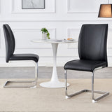 Set of 2 Luxury Simple Arch Black PU Dining Chairs with Silver Metal Legs