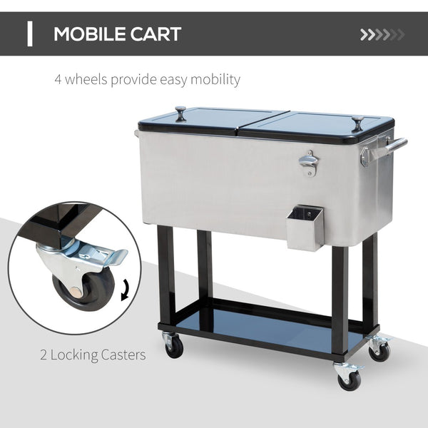 English Elm Outsunny 80 Quart Rolling Ice Chest Outdoor Beverage Cooler Cart with Locking Wheels W2225P229372