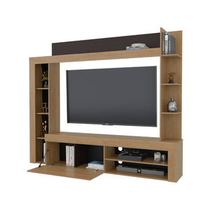 English Elm Entertainment Center Two Tone Oak Wengue Wall Unit with Open Shelving for Living Room B097S00239