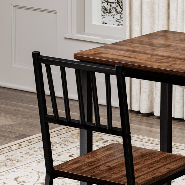 English Elm Dining Table Set 3 Piece Industrial Steel Frame with Melamine Top for Kitchen Nook Walnut W1162P424924
