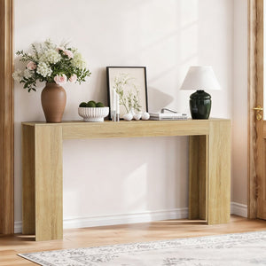 English Elm 62.99-inch Farmhouse Console Table Slim Entryway Sofa Accent with Rustic Wood Finish Oak W1706P399676