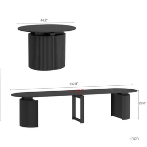 English Elm Extendable Wood Console Dining Table Seats Ten Open Leg Design for Home or Office Black W1321S00055