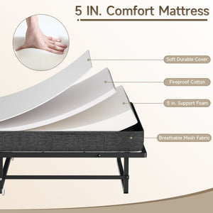 English Elm Portable Rollaway Guest Bed with Memory Foam Mattress Steel Frame and Storage Wheels T3210P471560