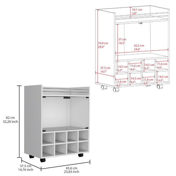 English Elm St Andrews Bar Cart - Stylish 8-Bottle Rack, Double Glass Cabinet & Mobile Serving Solution For Home B200P188874-GIGA