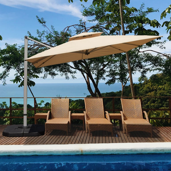 English Elm 9 9 ft Aluminum Cantilever Patio Umbrella with Tilt, Hydraulic Lift, UPF50+ Canopy, Rustproof Frame Beige W1859P337891