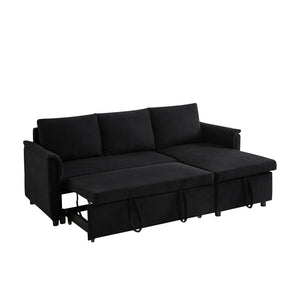 English Elm Loveseat Sectional Sleeper Sofa with Corduroy Tufted Upholstery Storage Chaise Reclining Black W2186S00011