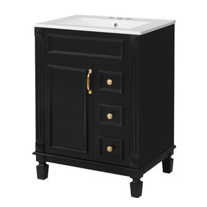 English Elm 24" French-Inspired Bathroom Vanity With Ceramic Sink, 2 Soft-Close Drawers & Adjustable Shelf N710P318989B