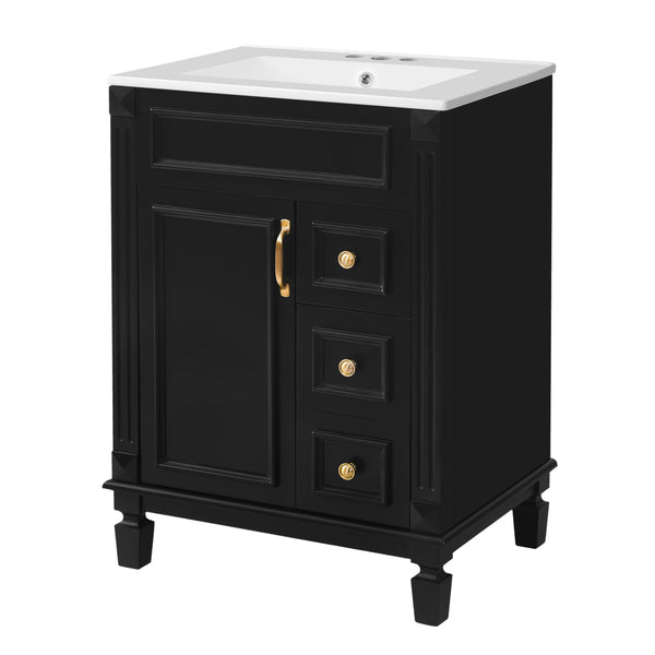 English Elm 24" French-Inspired Bathroom Vanity With Ceramic Sink, 2 Soft-Close Drawers & Adjustable Shelf N710P318989B