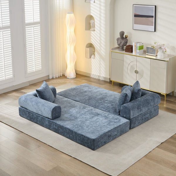 English Elm Comfy Convertible Folding Mattress Couch Sofa Bed with Chenille, Space-Saving Modular Lounge for Studio Blue W1143P330252