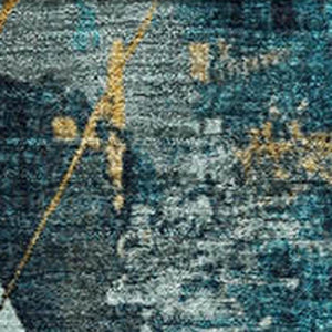 HomeRoots 5' X 8' Teal And Gold Geometric Area Rug - Durable, Stain-Resistant, UV Protected for Modern Spaces 707001