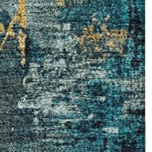 HomeRoots 8' Stylish Teal and Gold Geometric Round Rug - Washable, UV-Protected, Kid & Pet-Friendly Design! 707002