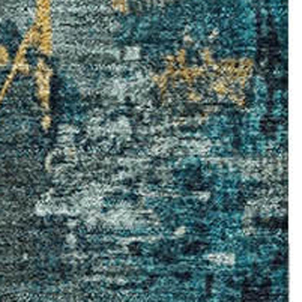 HomeRoots 8' Stylish Teal and Gold Geometric Round Rug - Washable, UV-Protected, Kid & Pet-Friendly Design! 707002