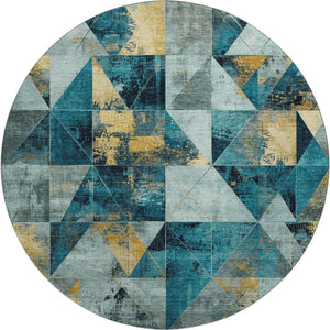 HomeRoots 8' X 10' Teal And Gold Geometric Area Rug - Washable, UV Protected, Ideal for Homes with Kids & Pets 707003