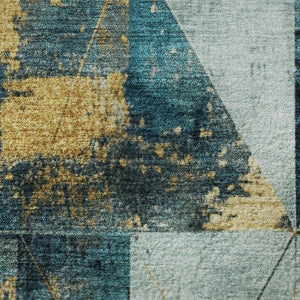 HomeRoots 8' X 10' Teal And Gold Geometric Area Rug - Washable, UV Protected, Ideal for Homes with Kids & Pets 707003