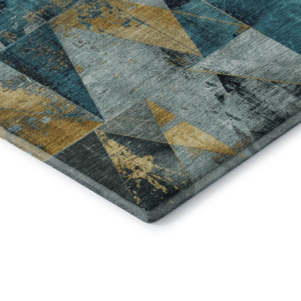 HomeRoots 9' X 12' Teal and Gold Geometric Washable Area Rug with UV Protection for Modern Living Spaces 707004
