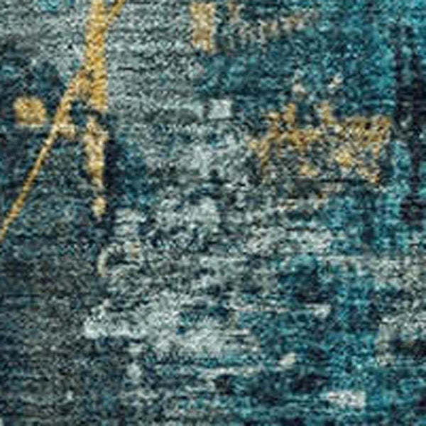 HomeRoots 9' X 12' Teal and Gold Geometric Washable Area Rug with UV Protection for Modern Living Spaces 707004