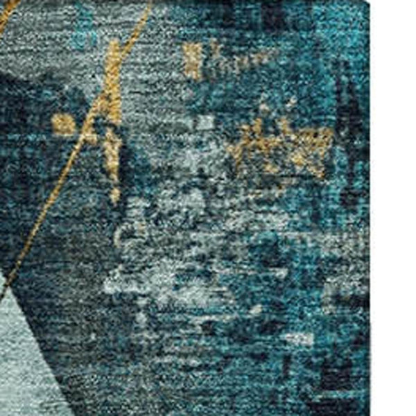 HomeRoots 9' X 12' Teal and Gold Geometric Washable Area Rug with UV Protection for Modern Living Spaces 707004