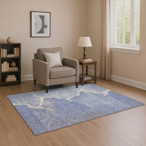 HomeRoots 5' X 8' Denim Blue & Gray Abstract Area Rug - Washable, UV-Protected, Durable & Easy-Care Design 707007