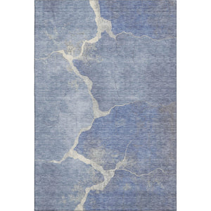 HomeRoots 5' X 8' Denim Blue & Gray Abstract Area Rug - Washable, UV-Protected, Durable & Easy-Care Design 707007