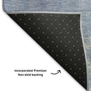 HomeRoots 5' X 8' Denim Blue & Gray Abstract Area Rug - Washable, UV-Protected, Durable & Easy-Care Design 707007