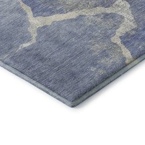 HomeRoots 5' X 8' Denim Blue & Gray Abstract Area Rug - Washable, UV-Protected, Durable & Easy-Care Design 707007