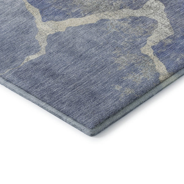 HomeRoots 5' X 8' Denim Blue & Gray Abstract Area Rug - Washable, UV-Protected, Durable & Easy-Care Design 707007
