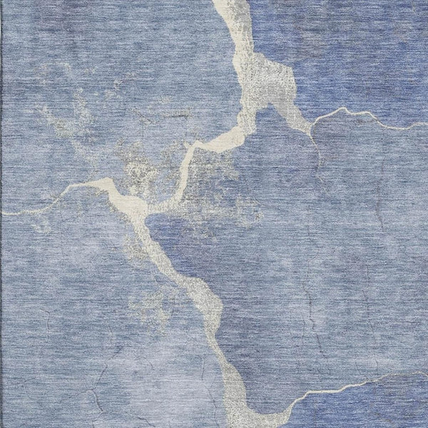 HomeRoots 5' X 8' Denim Blue & Gray Abstract Area Rug - Washable, UV-Protected, Durable & Easy-Care Design 707007