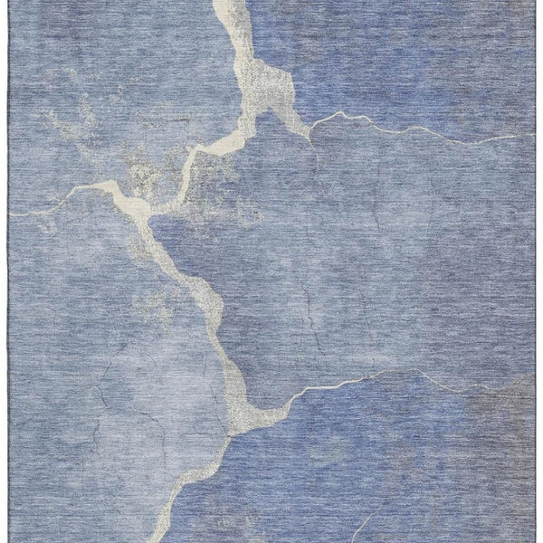 HomeRoots 5' X 8' Denim Blue & Gray Abstract Area Rug - Washable, UV-Protected, Durable & Easy-Care Design 707007