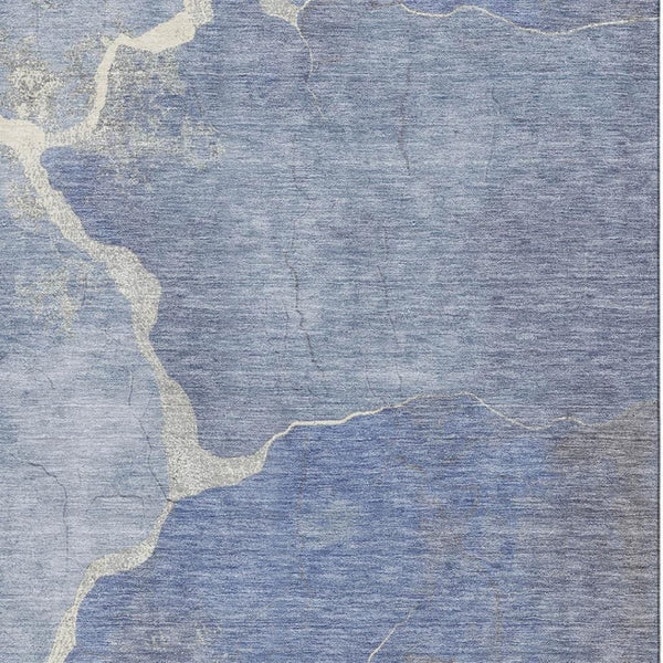 HomeRoots 8' Denim Blue and Gray Abstract Round Washable Rug with UV Protection for Modern Home Decor 707008