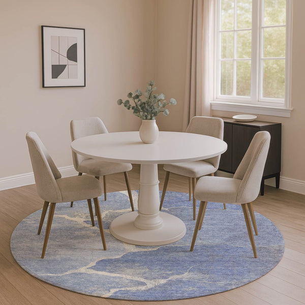 HomeRoots 8' X 10' Washable Denim Blue & Gray Abstract Area Rug with UV Protection for Family Homes & Pets 707009