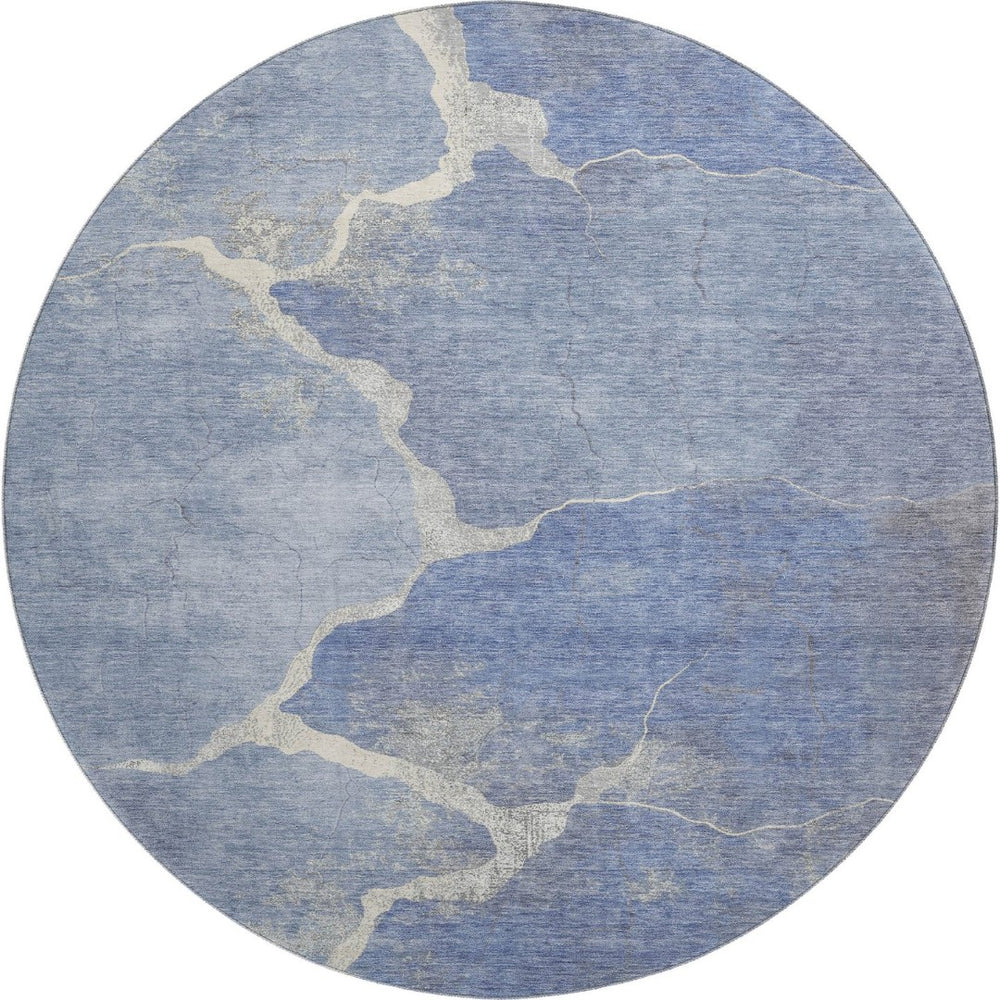 HomeRoots 8' X 10' Washable Denim Blue & Gray Abstract Area Rug with UV Protection for Family Homes & Pets 707009