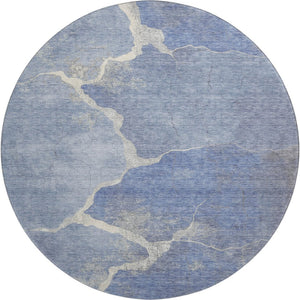 HomeRoots 8' X 10' Washable Denim Blue & Gray Abstract Area Rug with UV Protection for Family Homes & Pets 707009