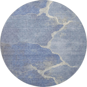 HomeRoots 8' X 10' Washable Denim Blue & Gray Abstract Area Rug with UV Protection for Family Homes & Pets 707009