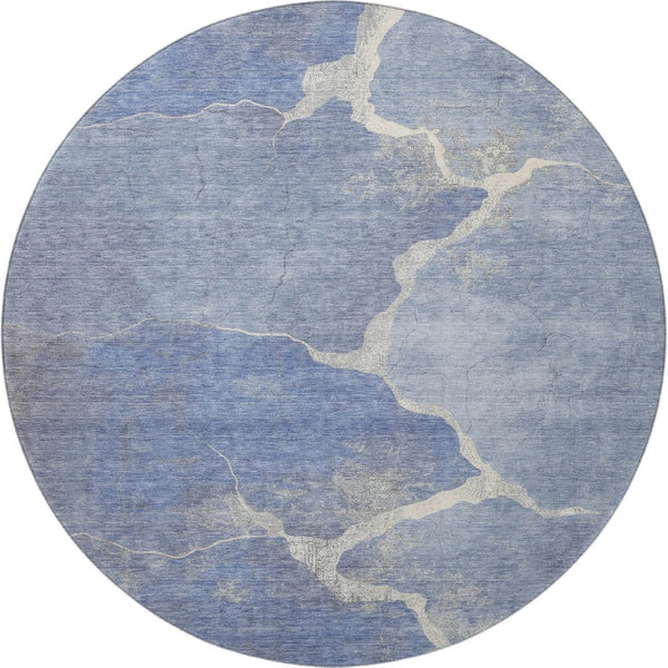HomeRoots 8' X 10' Washable Denim Blue & Gray Abstract Area Rug with UV Protection for Family Homes & Pets 707009
