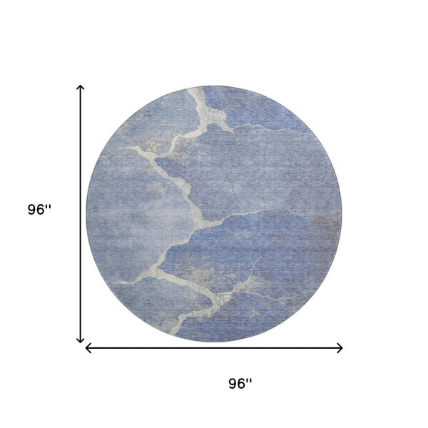 HomeRoots 8' X 10' Washable Denim Blue & Gray Abstract Area Rug with UV Protection for Family Homes & Pets 707009