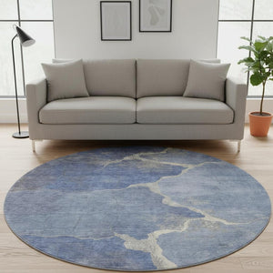 HomeRoots 8' X 10' Washable Denim Blue & Gray Abstract Area Rug with UV Protection for Family Homes & Pets 707009
