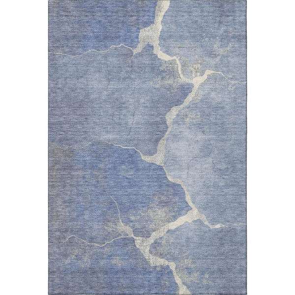 HomeRoots 9' X 12' Denim Blue & Gray Washable Area Rug - Modern Abstract Design with UV Protection & Durability 707010