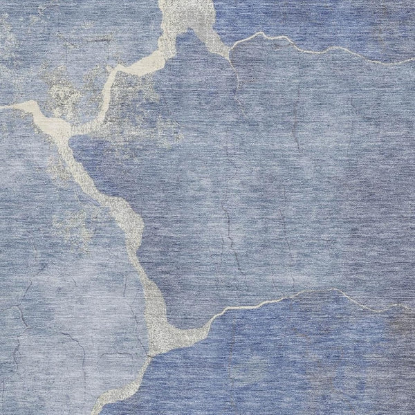 HomeRoots 10' Denim Blue & Gray Abstract Rug - Washable, UV-Protected, Durable for Living Spaces & Playrooms 707011