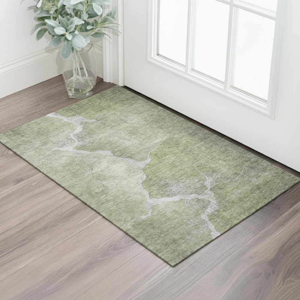 HomeRoots 5' X 8' Washable Green and Gray Abstract Area Rug with UV Protection for Stylish Homes & Durability 707013