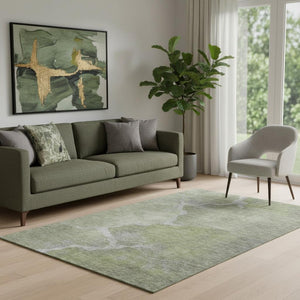 HomeRoots 8' Green and Gray Abstract Round Rug – Washable, UV Protected, Stain Resistant for High-Traffic Areas 707014