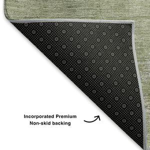 HomeRoots 8' Green and Gray Abstract Round Rug – Washable, UV Protected, Stain Resistant for High-Traffic Areas 707014