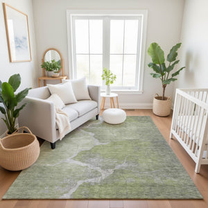 HomeRoots 8' Green and Gray Abstract Round Rug – Washable, UV Protected, Stain Resistant for High-Traffic Areas 707014