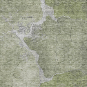 HomeRoots 8' Green and Gray Abstract Round Rug – Washable, UV Protected, Stain Resistant for High-Traffic Areas 707014