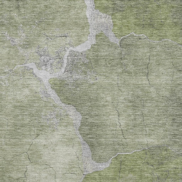 HomeRoots 8' Green and Gray Abstract Round Rug – Washable, UV Protected, Stain Resistant for High-Traffic Areas 707014