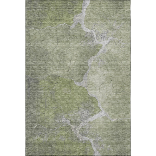 HomeRoots 8' Green and Gray Abstract Round Rug – Washable, UV Protected, Stain Resistant for High-Traffic Areas 707014