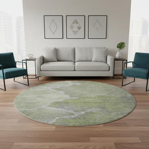 HomeRoots 8' X 10' Green and Gray Abstract Washable Area Rug – Stain Resistant, UV Protected, Stylish Comfort! 707015